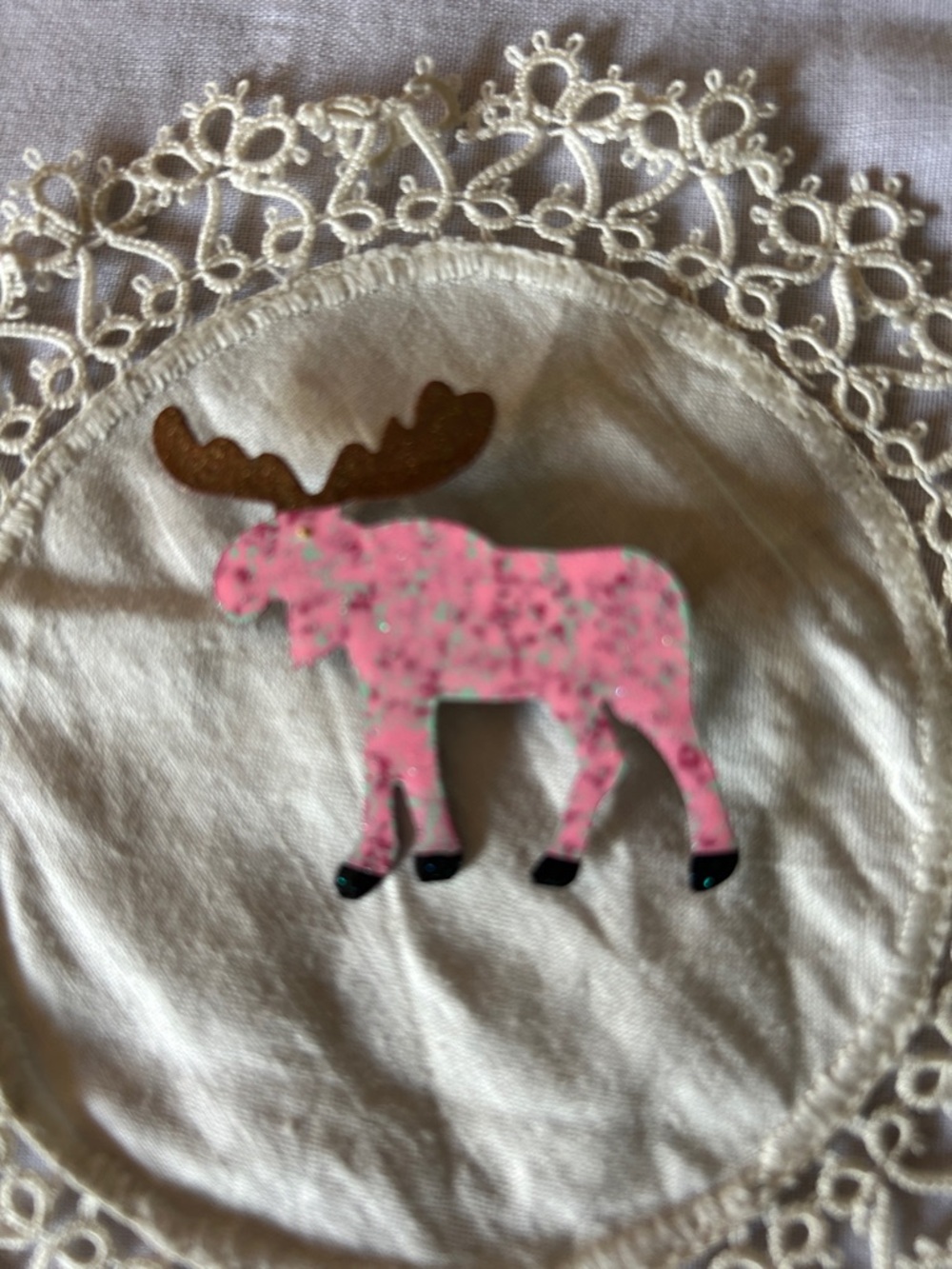 Pink and Brown Moose Brooch